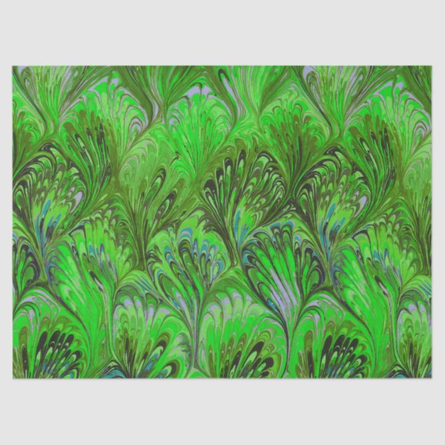 MARBLED PAPER,ABSTRACT GREEN PEACOCK PATTERN TISSUE PAPER (Front)