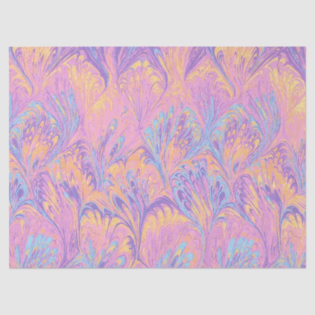 MARBLED PAPER,ABSTRACT PINK BLUE PEACOCK PATTERN TISSUE PAPER (Front)