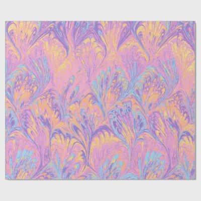 MARBLED PAPER,ABSTRACT PINK BLUE PEACOCK PATTERN WRAPPING PAPER