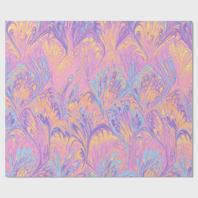 MARBLED PAPER,ABSTRACT PINK BLUE PEACOCK PATTERN WRAPPING PAPER (Flat)