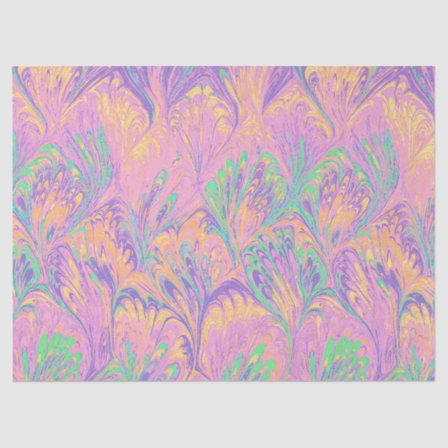 MARBLED PAPER,ABSTRACT PINK GREEN  PEACOCK PATTERN TISSUE PAPER (Front)