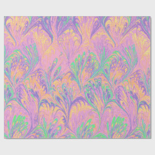 MARBLED PAPER,ABSTRACT PINK GREEN  PEACOCK PATTERN WRAPPING PAPER