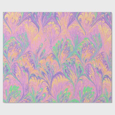 MARBLED PAPER,ABSTRACT PINK GREEN  PEACOCK PATTERN WRAPPING PAPER