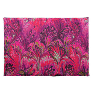 MARBLED PAPER,ABSTRACT PINK PEACOCK PATTERN CLOTH PLACEMAT