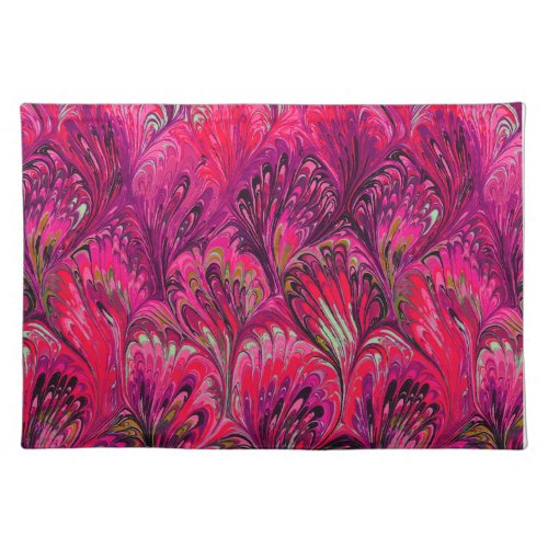 MARBLED PAPERABSTRACT PINK PEACOCK PATTERN CLOTH PLACEMAT
