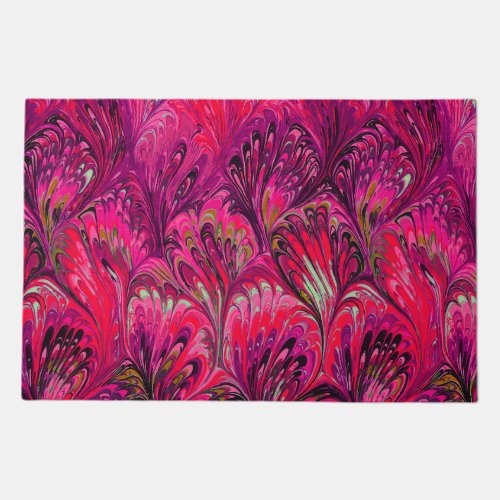 MARBLED PAPERABSTRACT PINK PEACOCK PATTERN DOORMAT