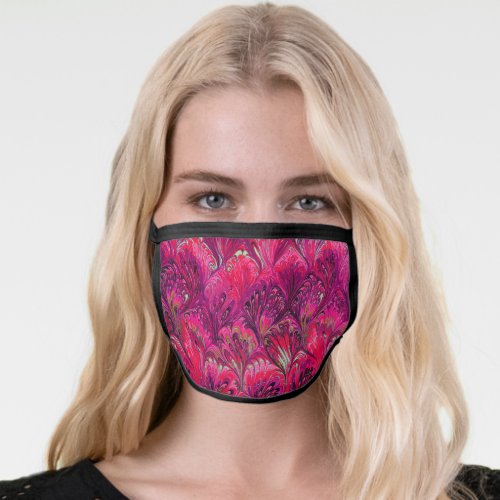 MARBLED PAPERABSTRACT PINK PEACOCK PATTERN FACE MASK