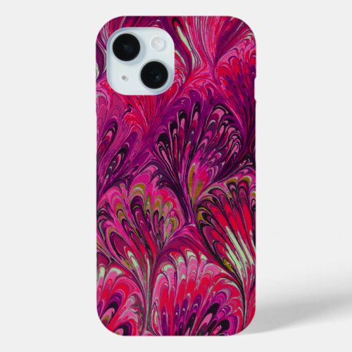 MARBLED PAPERABSTRACT PINK PEACOCK PATTERNSWIRLS iPhone 15 CASE