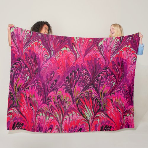 MARBLED PAPERABSTRACT PINK PEACOCK PATTERNSWIRLS FLEECE BLANKET