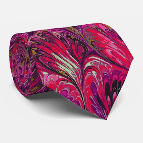 MARBLED PAPERABSTRACT PINK PEACOCK PATTERNSWIRLS NECK TIE