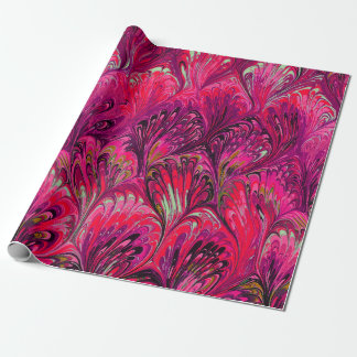 MARBLED PAPER,ABSTRACT PINK PEACOCK PATTERN WRAPPING PAPER