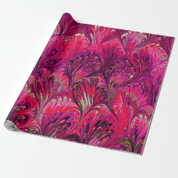 Marbled Paper Abstract Pink Peacock Pattern Wrapping Paper by bulgan_lumini at Zazzle