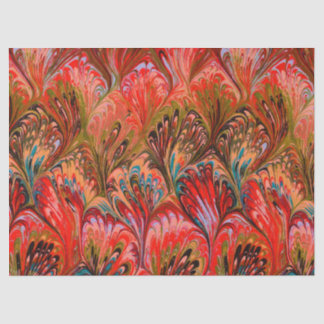 MARBLED PAPER,ABSTRACT RED BLUE PEACOCK PATTERN TISSUE PAPER