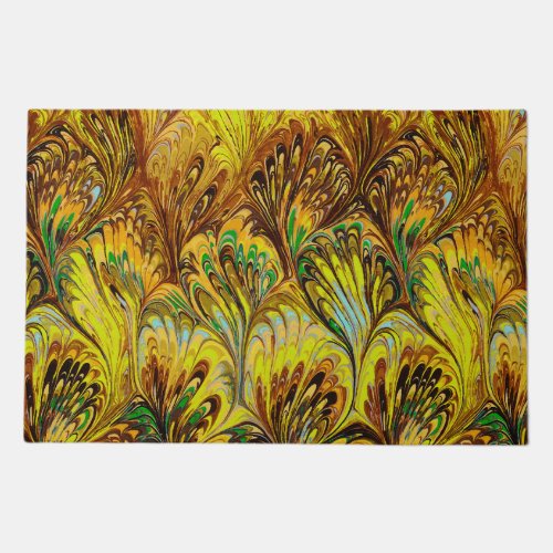 MARBLED PAPERABSTRACT YELLOW PEACOCK PATTERN DOORMAT