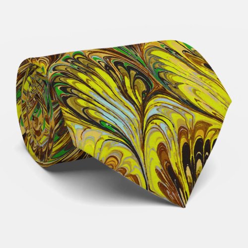 MARBLED PAPERABSTRACT YELLOW PEACOCK PATTERN NECK TIE