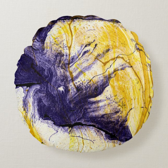 Marbled Paper: Bright Acrylic Art Round Pillow (Front)