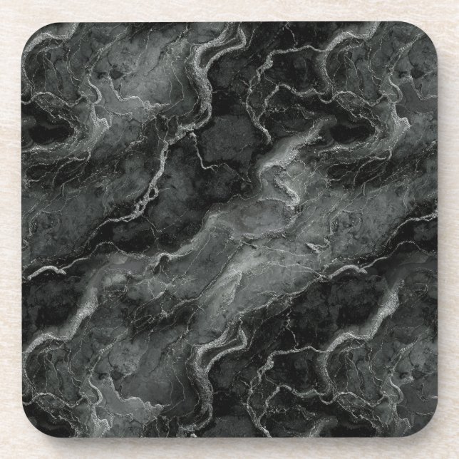 Marbled Pattern in Black and Gray Beverage Coaster (Front)
