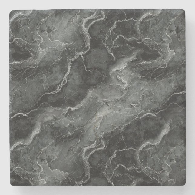 Marbled Pattern in Black and Gray Stone Coaster (Front)