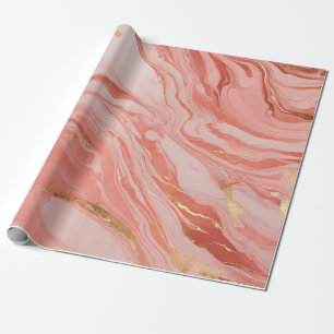 Marbled Peach Red Pink Gold Wrapping Paper