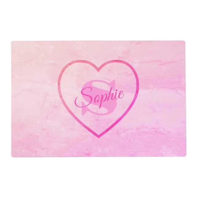 Marbled Pink Heart Personalized Pet Placemat (Front)