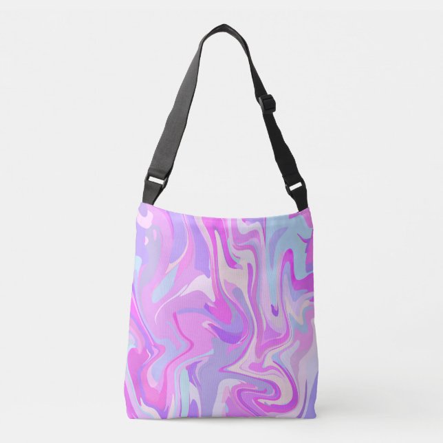 Marbled Pink Purple Turquoise Crossbody Bag (Front)