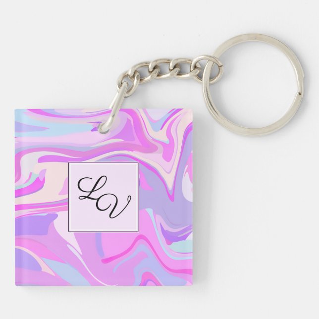 Marbled Pink Purple Turquoise Keychain (Back)