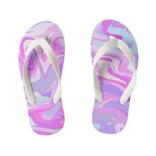 Marbled Pink Purple Turquoise Kid's Flip Flops