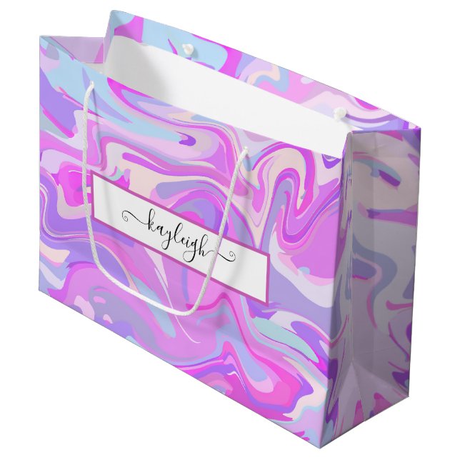 Marbled Pink Purple Turquoise Large Gift Bag (Front Angled)