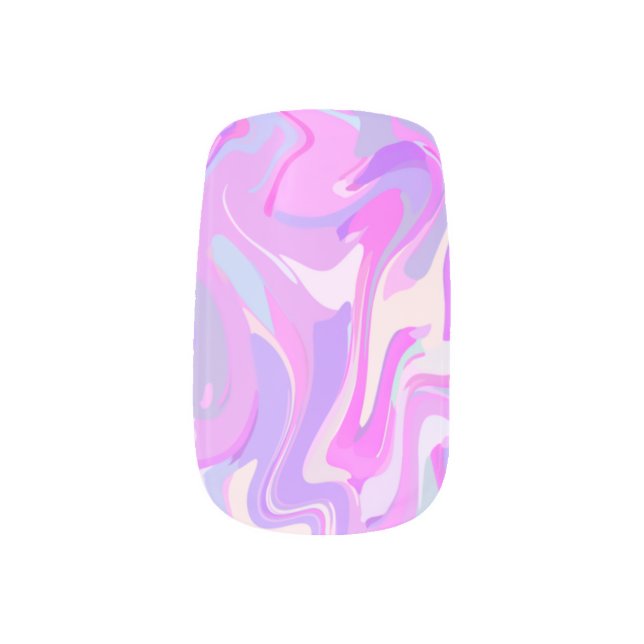 Marbled Pink Purple Turquoise Minx Nail Art (Left Thumb)