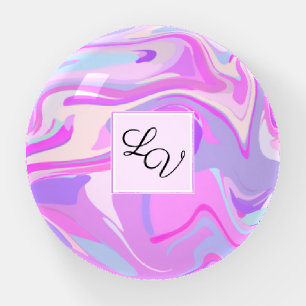 Marbled Pink Purple Turquoise Round Paperweight