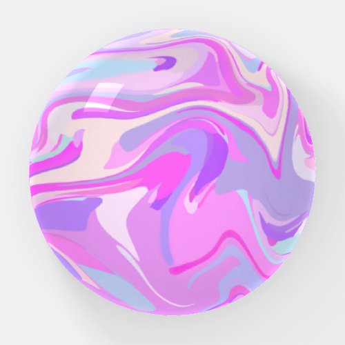 Marbled Pink Purple Turquoise Round Paperweight
