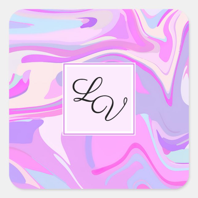 Marbled Pink Purple Turquoise Square Sticker (Front)