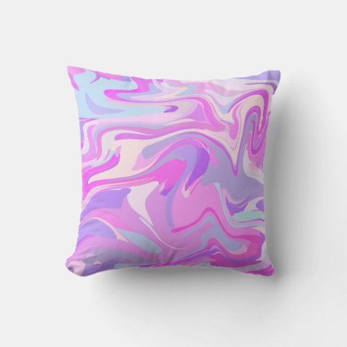 Marbled Pink Purple Turquoise Throw Pillow