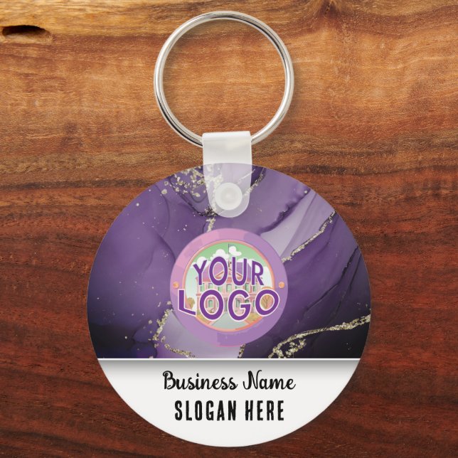 Marbled Purple Gold Branding Elegant Business Logo Keychain (Front)