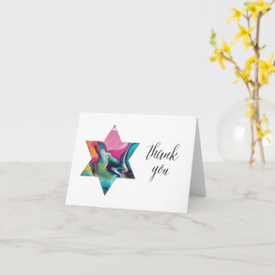 Marbled Rainbow Jewish Star Bat Mitzvah Thank You Card