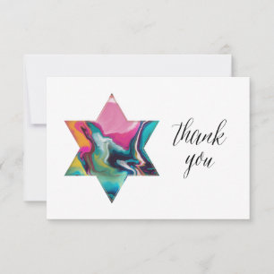 Marbled Rainbow Jewish Star Bat Mitzvah Thank You RSVP Card