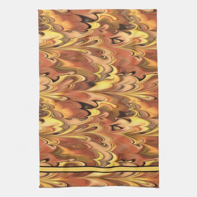 Marbled Rainbow Swirled Rust & Gold Towel (Vertical)