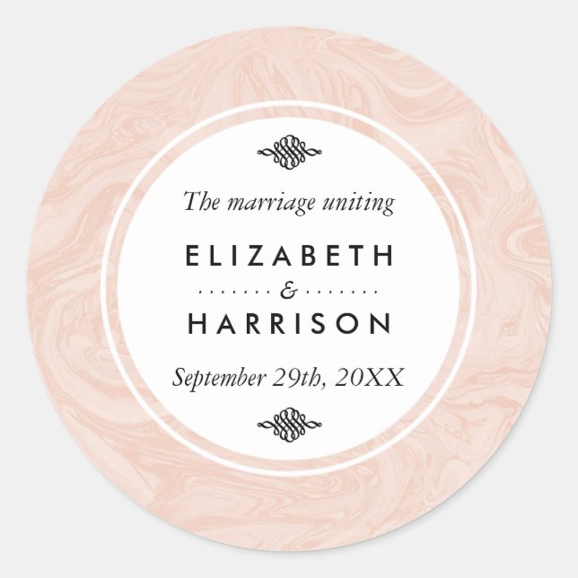 Marbled Rose Elegant Vintage Wedding Classic Round Sticker (Front)
