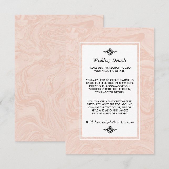 Marbled Rose Elegant Vintage Wedding Detail Enclosure Card (Front/Back)