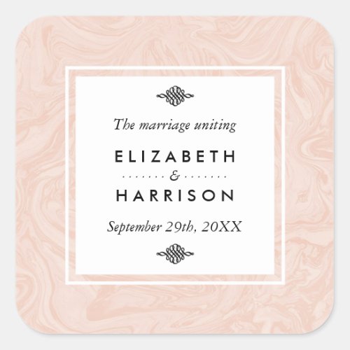 Marbled Rose Elegant Vintage Wedding Favor Square Sticker