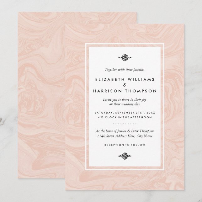 Marbled Rose Elegant Vintage Wedding Invitation (Front/Back)