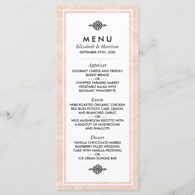 Marbled Rose Elegant Vintage Wedding Menu (Front)