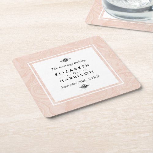 Marbled Rose Elegant Vintage Wedding Square Paper Coaster