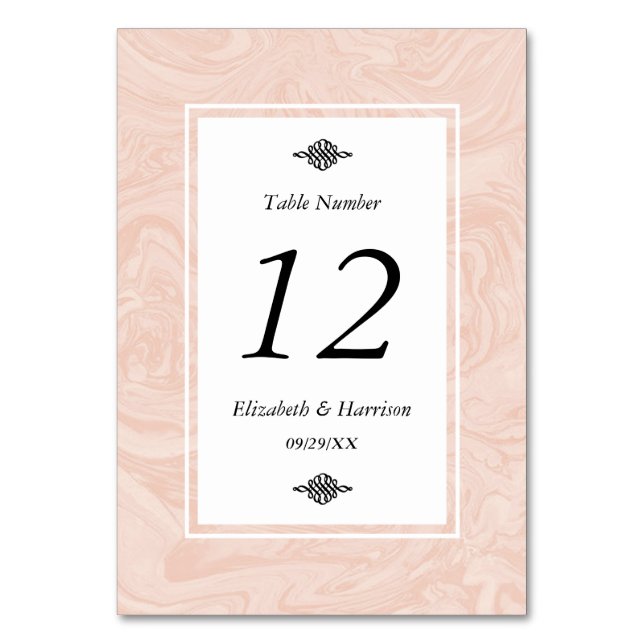 Marbled Rose Elegant Vintage Wedding Table Number (Front)
