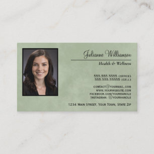 Marbled Sage Green Simple Professional Photo Business Card