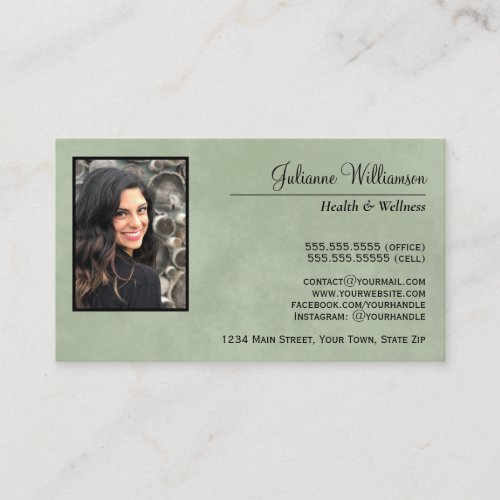 Marbled Sage Green Simple Professional Photo Business Card