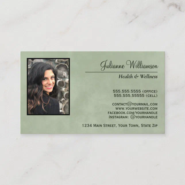 Marbled Sage Green Simple Professional Photo Business Card | Zazzle