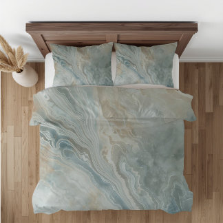 Marbled Sea Blue Green Tan Cream Coastal Print Duvet Cover