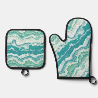 marbled sea foam : oven mitt & pot holder set