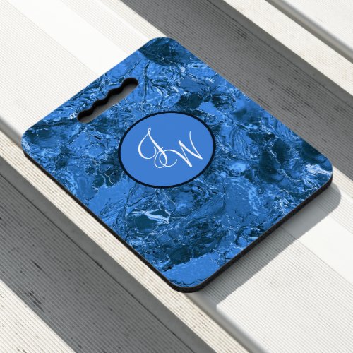 Marbled Shades of Blue with Initials or Monogram Seat Cushion
